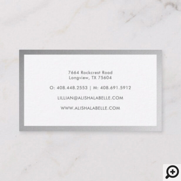 Faux Silver & Elegant Script Monogram Minimal Business Card
