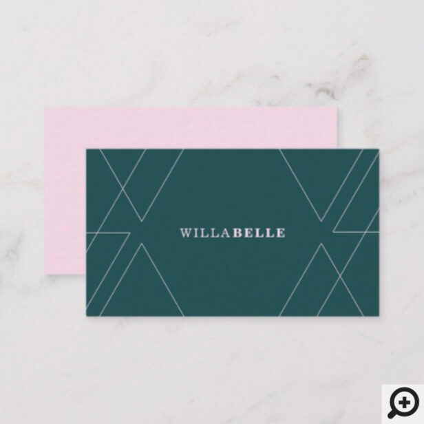 Modern Minimal Geometrical Line Pattern Jade/Pink Business Card