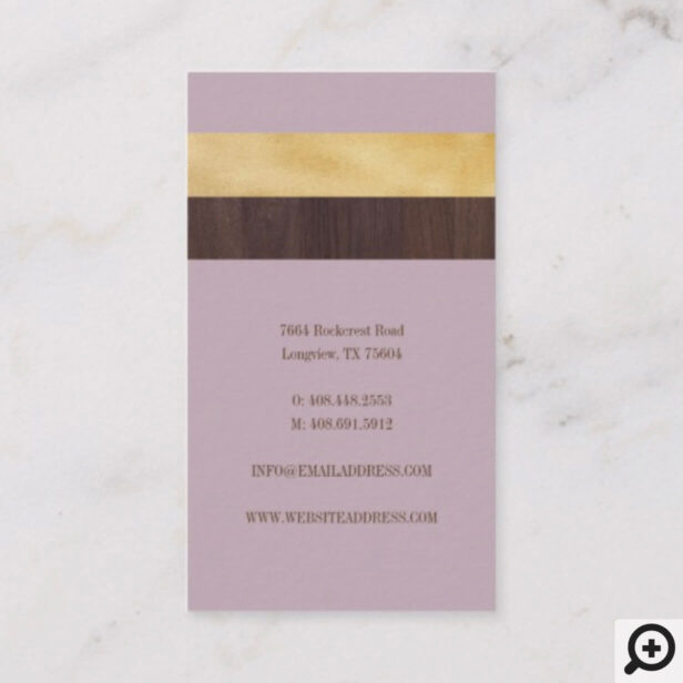 Dark Woodgrain, Gold & Lilac Stripe Modern Retro Business Card
