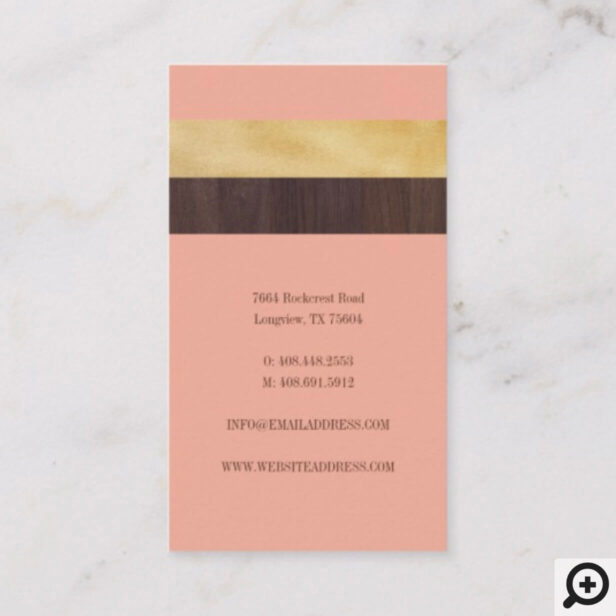 Dark Woodgrain, Gold & Coral Stripe Modern Retro Business Card