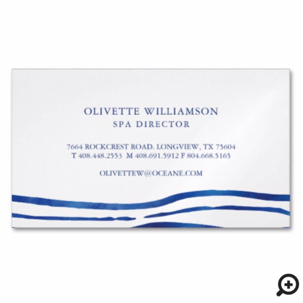 Elegant Watercolour Ocean Waves Navy Blue Business Card Magnet