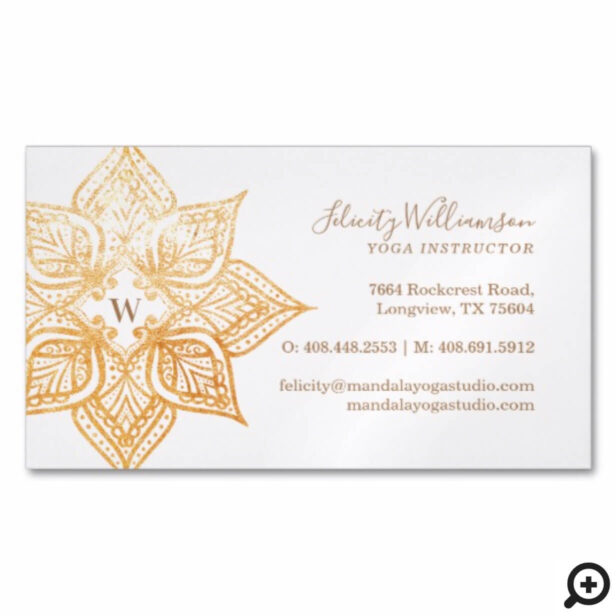 Gold Mandala Lotus Flower Monogram Business Card Magnet