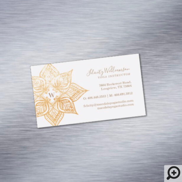 Gold Mandala Lotus Flower Monogram Business Card Magnet