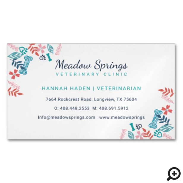 Floral & Foliage Pet Paw Print Pattern Business Card Magnet