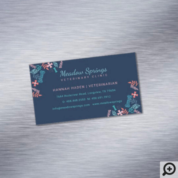 Floral & Foliage Pet Paw Print Pattern Business Card Magnet