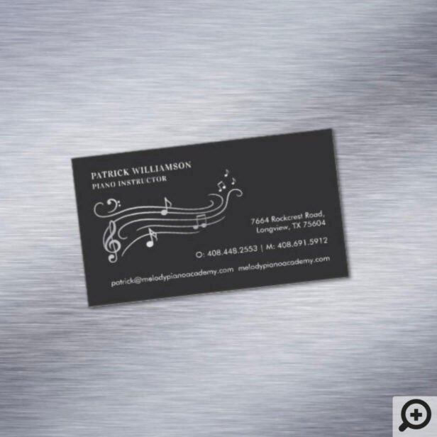 Elegant & Sophisticate Silver & Black Piano Music Business Card Magnet