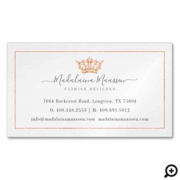 Elegant Copper Royal Floral & Foliage Crown Logo Business Card Magnet
