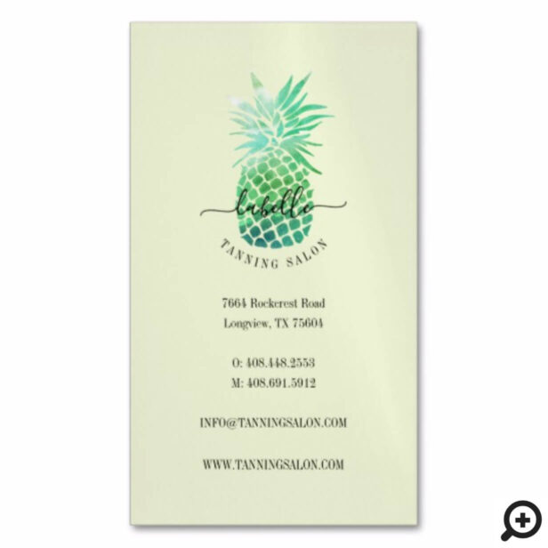 Green & Teal Watercolor Tropical Pineapple Fruit Business Card Magnet