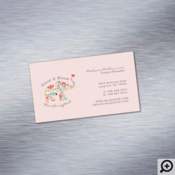 Elegant Feminie Floral Decorative Ornate Elephant Business Card Magnet