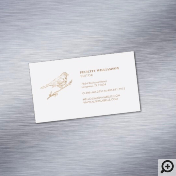 Elegant Light Cream & Gold Perched Bird Business Card Magnet