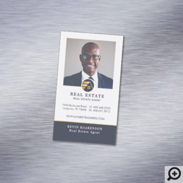 Minimal Professional Black & Gold Photo Layout Business Card Magnet