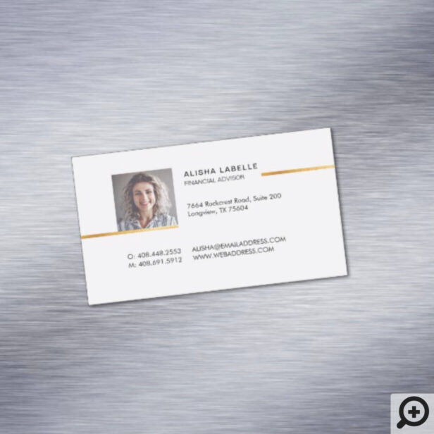 Minimal Professional Black & Gold Photo Layout Business Card Magnet