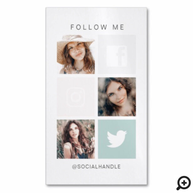 Follow Me Social Media Square Grid Photo Collage Business Card Magnet