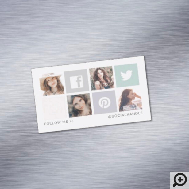 Follow Me Social Media Square Grid Photo Collage Business Card Magnet