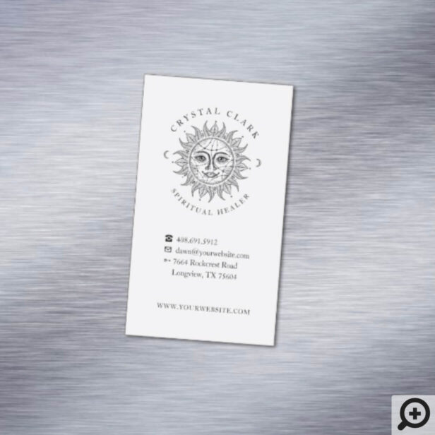 Hand Drawn Beautiful Celestial Sun Face Star Business Card Magnet