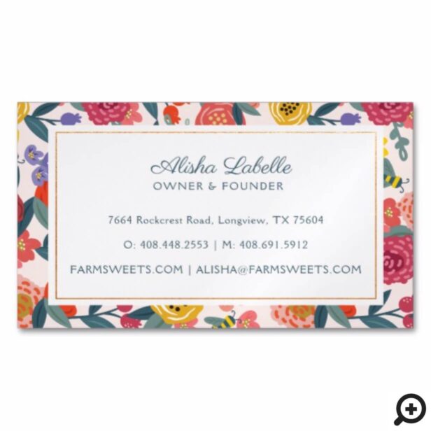 Vintage Abstract Wildflower Foliage & Bees Pattern Business Card Magnet