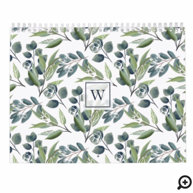 Watercolor Foliage Family Photo Collage & Monogram Calendar