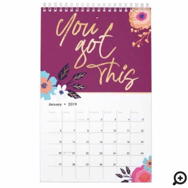 Welcome To A New Year Floral Inspirational Quotes Calendar