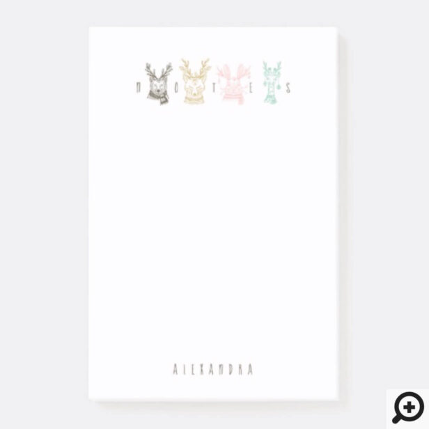 Modern Etched Style Woodland Animals Christmas Post-it Notes