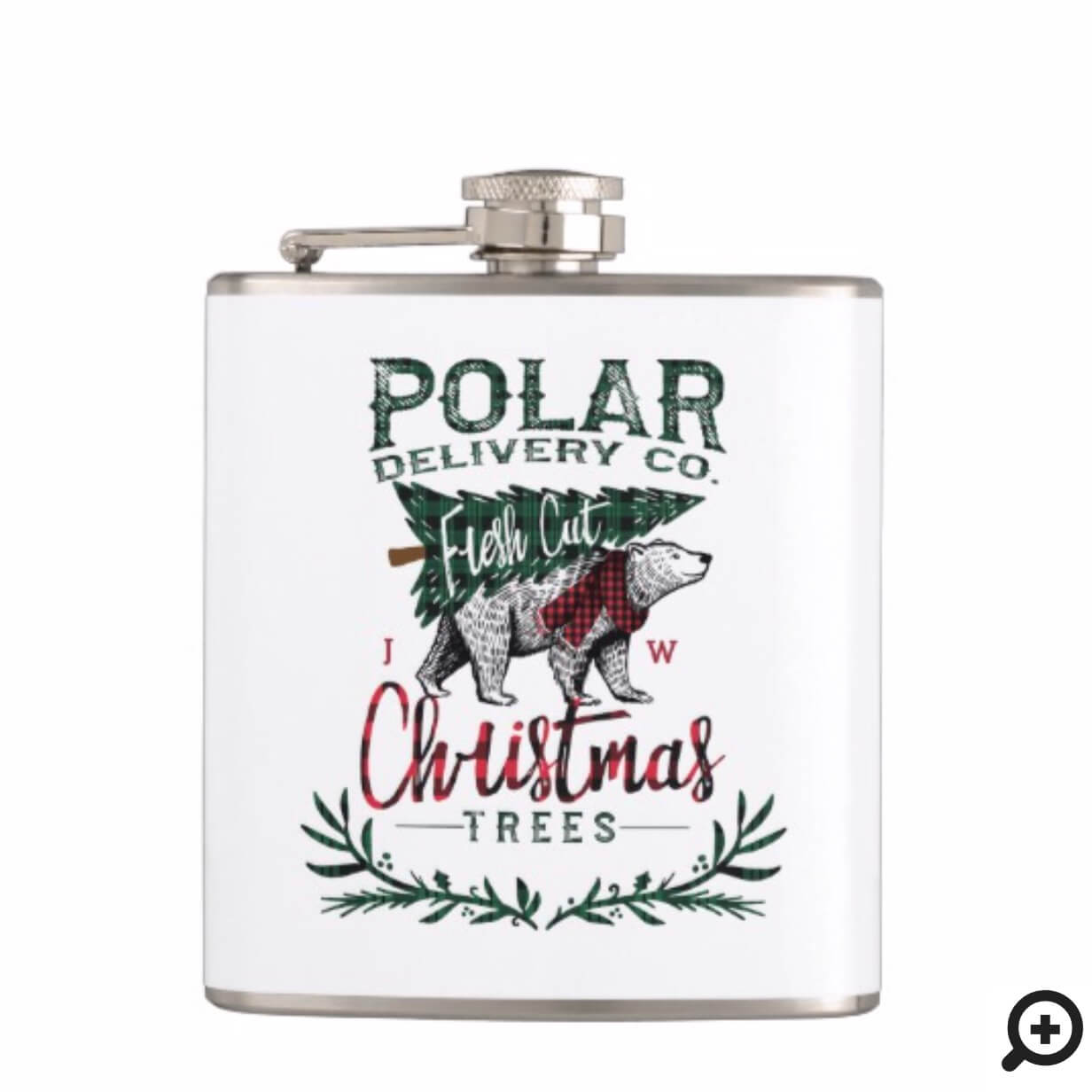 Polar Delivery Co Fresh Cut Christmas Trees Plaid Flask