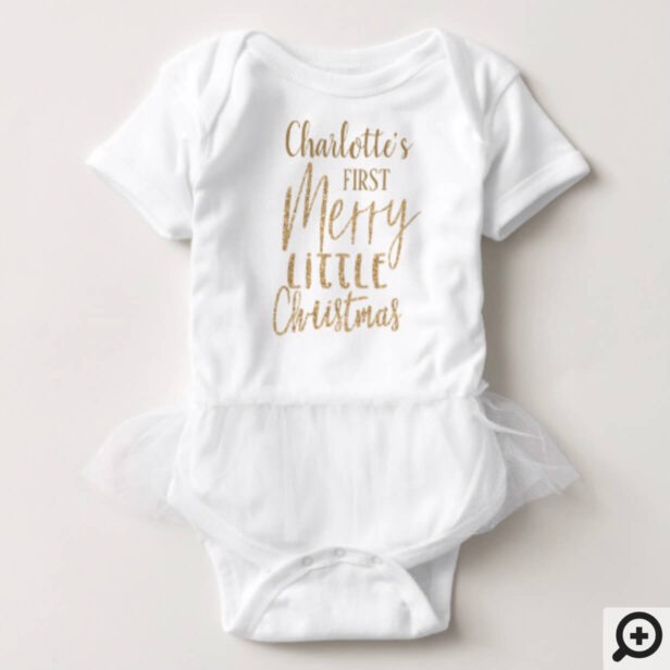 Baby's First Merry Little Christmas Typographic Baby Bodysuit