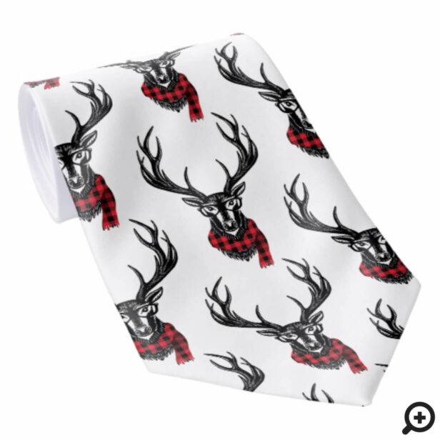 Cozy & Warm | Red Buffalo Plaid Reindeer Neck Tie