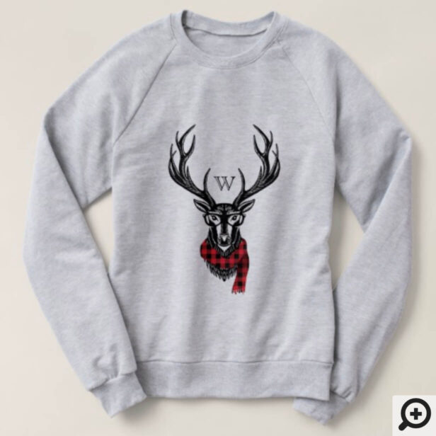 Cozy & Warm | Red Buffalo Plaid Reindeer Monogram Sweatshirt