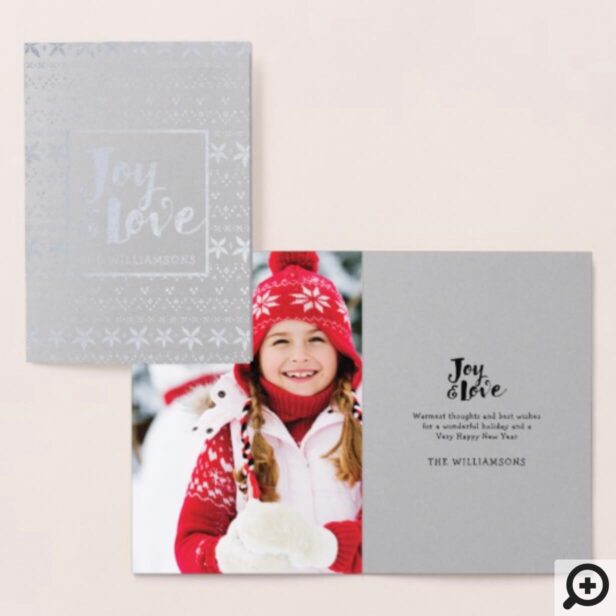 Joy & Love Cozy Christmas Sweater Pattern Holiday Foil Card