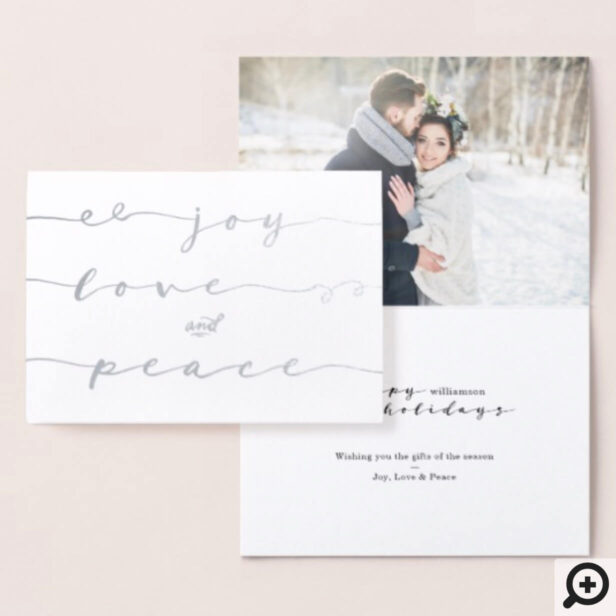 Joy, Love & Peace | Elegant Handwriting Holiday Foil Card
