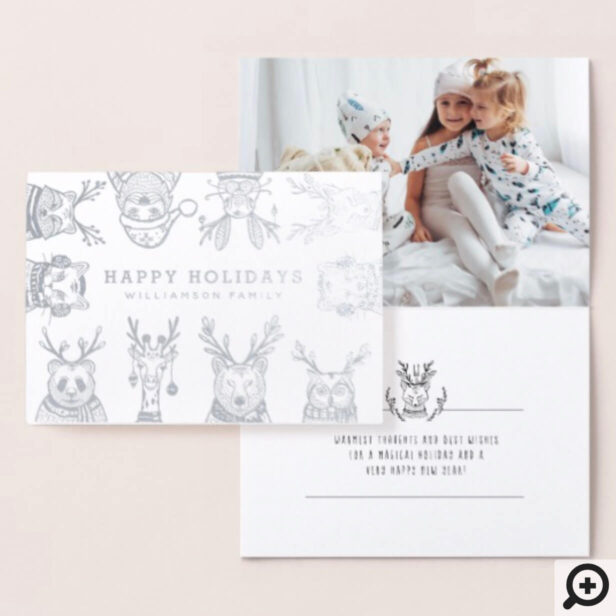 Happy Holidays Christmas Animals Family Photo Foil Card