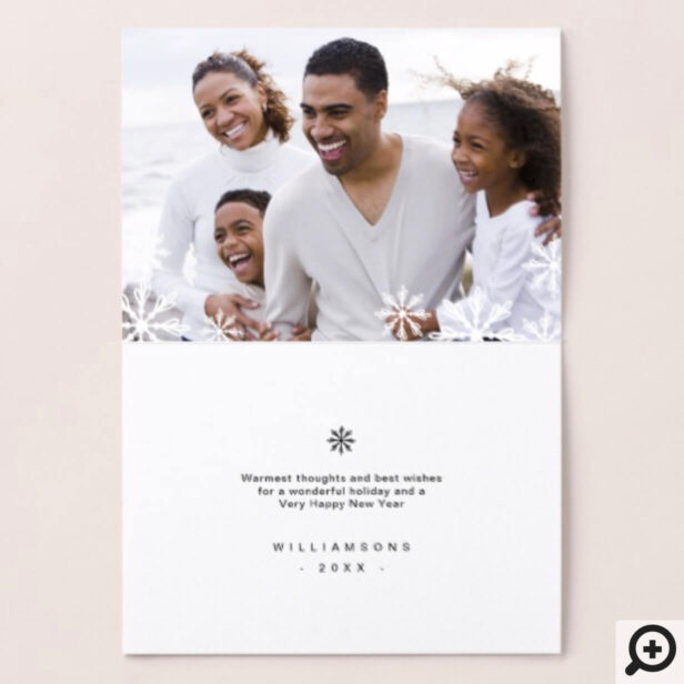Modern Minimal Snowflake & Stripes Holiday Photo Foil Card