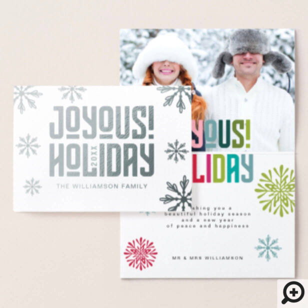 Joyous Holiday | Bright & Fun Typographic Photo Foil Card