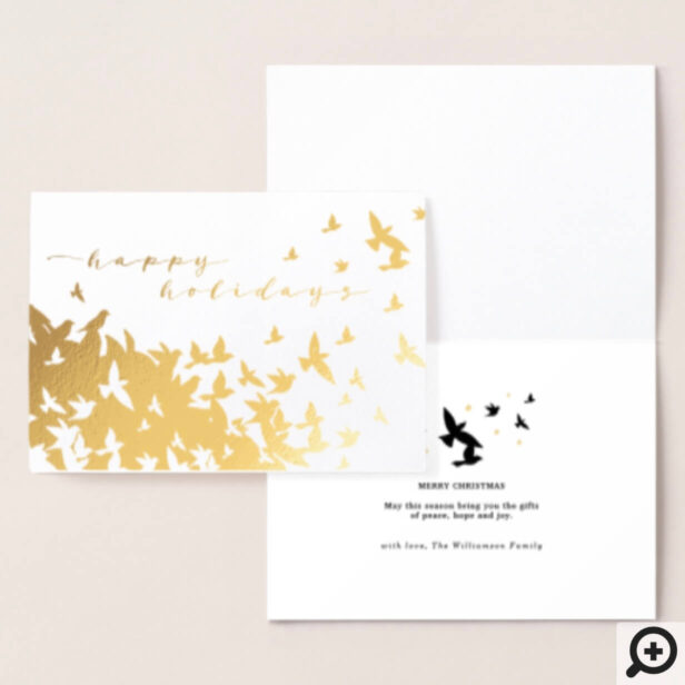 Flock of Soaring Doves Flying in the Sky | Holiday Foil Card