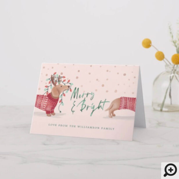 Merry & Bright | Dachshund Dog Christmas Sweater Holiday Card