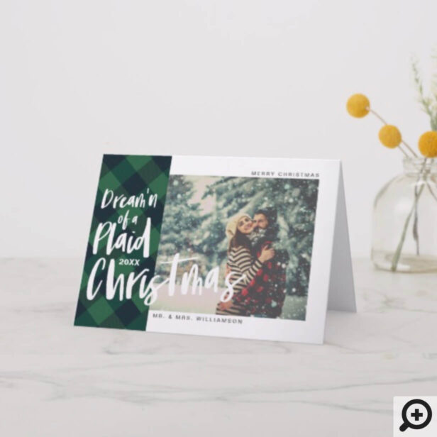 Dream'n of A Plaid Christmas Green Buffalo Photo Holiday Card