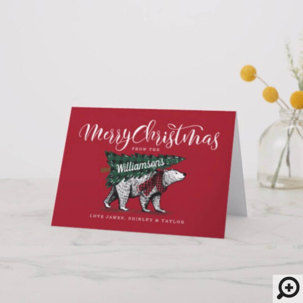 Merry Christmas Vintage Bear Tree Delivery Photo Holiday Card