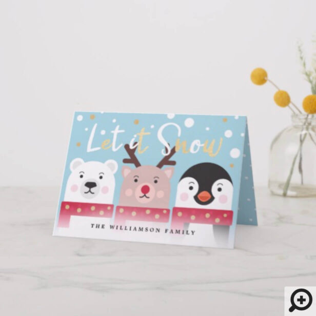 Let It Snow | Cute Reindeer, Polar Bear & Penguin Holiday Card