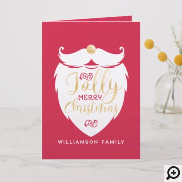 Jolly Merry Christmas | Cute Fun Santa Claus Beard Holiday Card