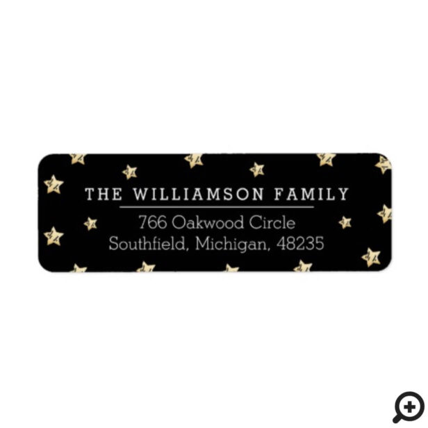 Chic Magical Gold & Black Starry Night Pattern Label