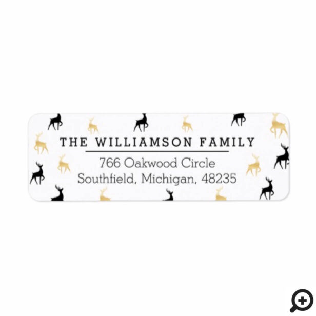 Chic Trendy Gold & Black Stylized Reindeer Pattern Label