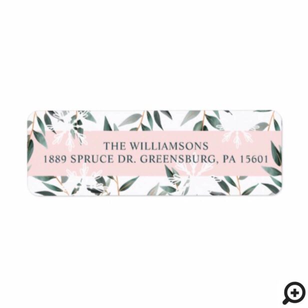 Chic Modern Sage Holiday Greenery & Snowflakes Label