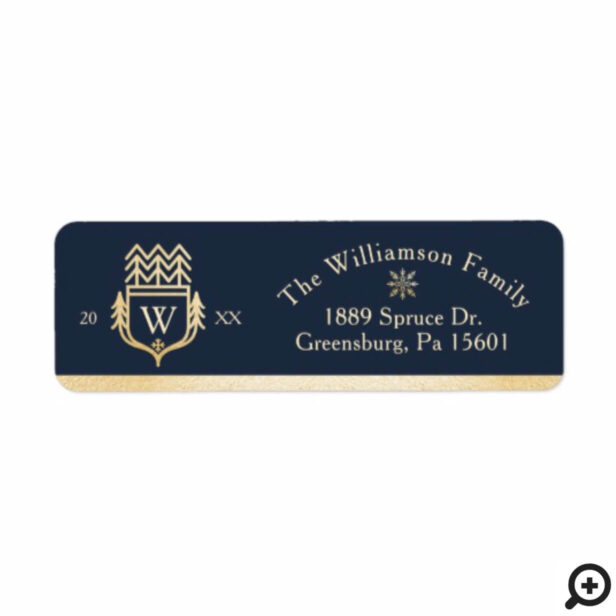 Elegant & Regal Family Crest Gold & Navy Snowflake Label