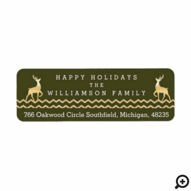 Elegant Gold Chevron & Reindeer Festive Holiday Label