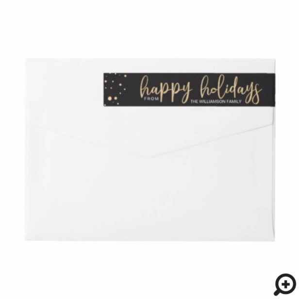 Happy Holidays | Black & Gold Confetti Wrap Around Label
