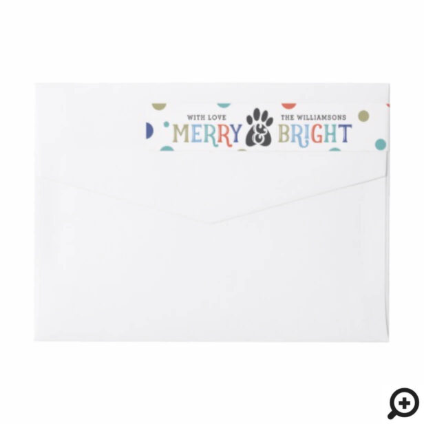 Merry & Bright | Colourful Pet Paw Print Polka Dot Wrap Around Label
