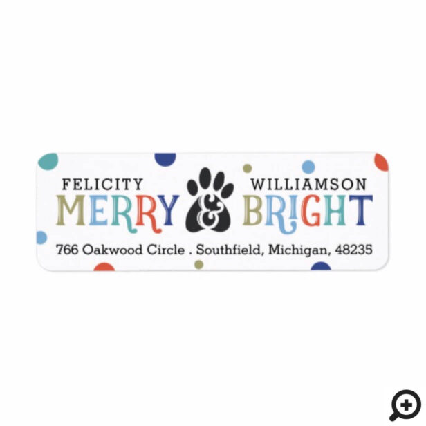 Merry & Bright | Colourful Pet Paw Print Polka Dot Label