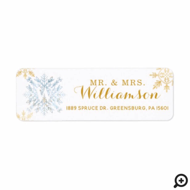 Elegant Ornate Blue & Gold Snowflake Monogram Label