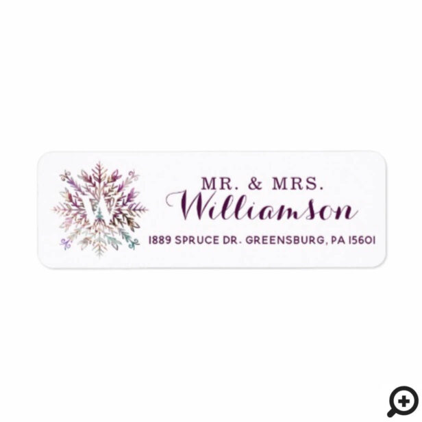 Elegant Ornate Purple & Teal Snowflake Monogram Label