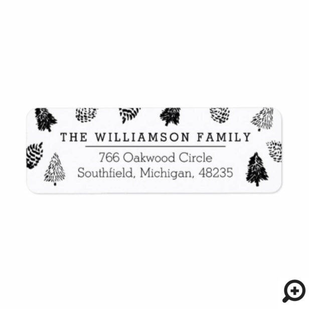 Rustic Etched Black & White Winter Pinecone Tree Label