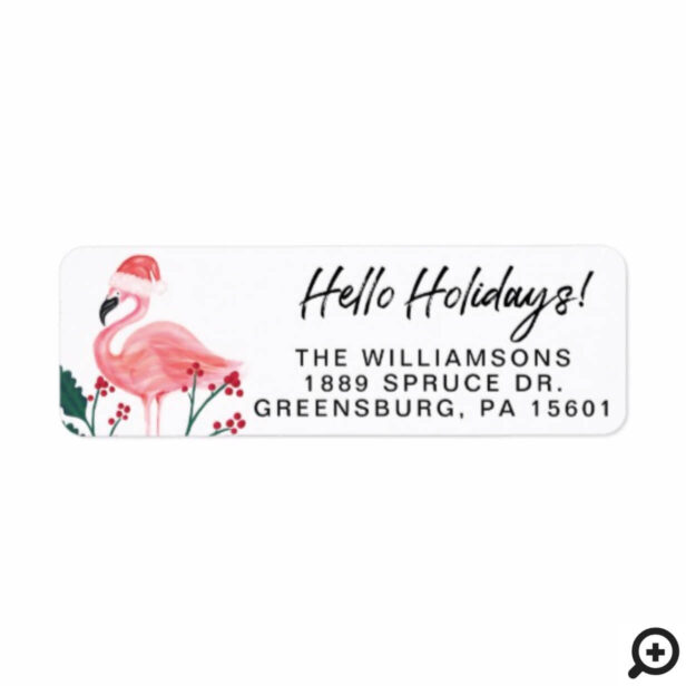 Tropical Festive Flamingo Holiday Holly & Berries Label